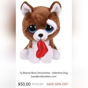TY Beanie Boos Smootches Valentines Day Puppy Love Glitter Heart 9"
